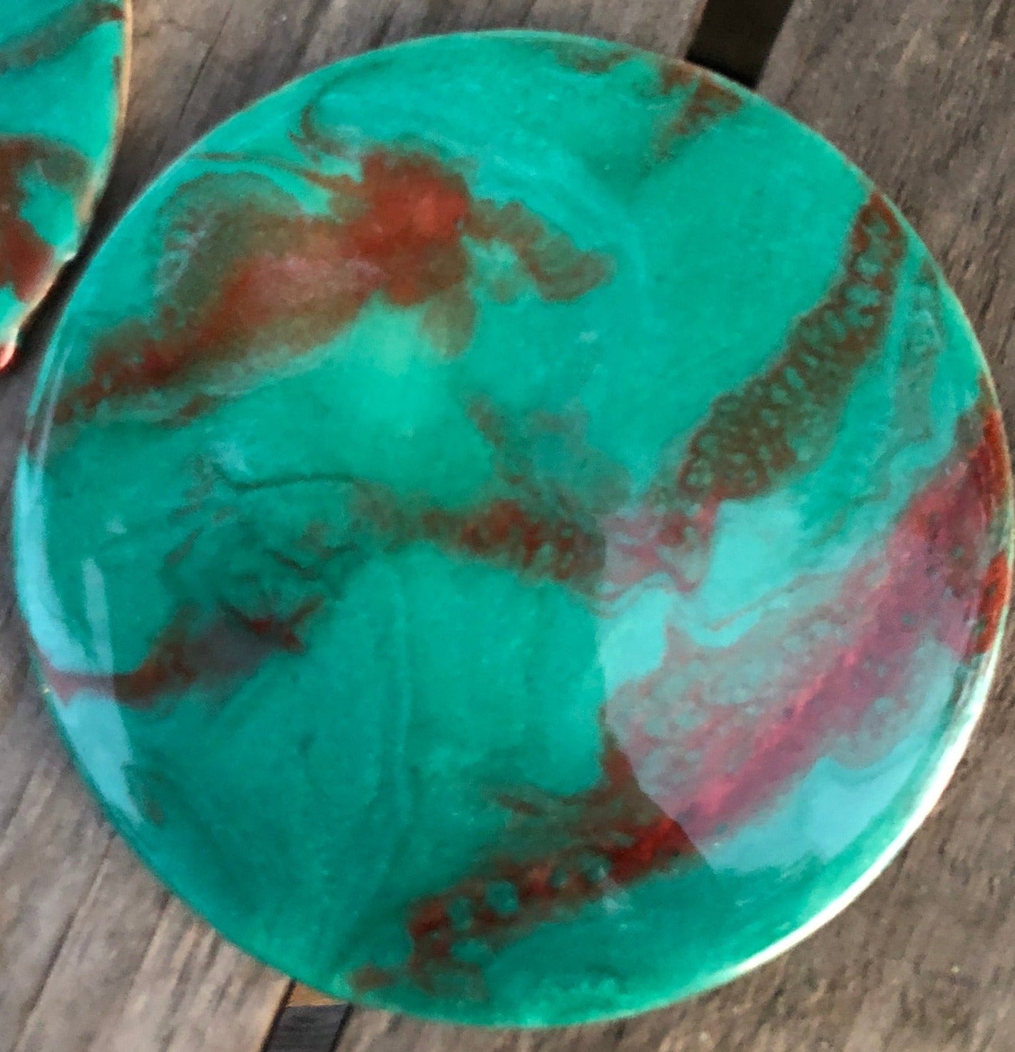 ***SOLD*** Peacock Teal and Gold Marble Style Coasters