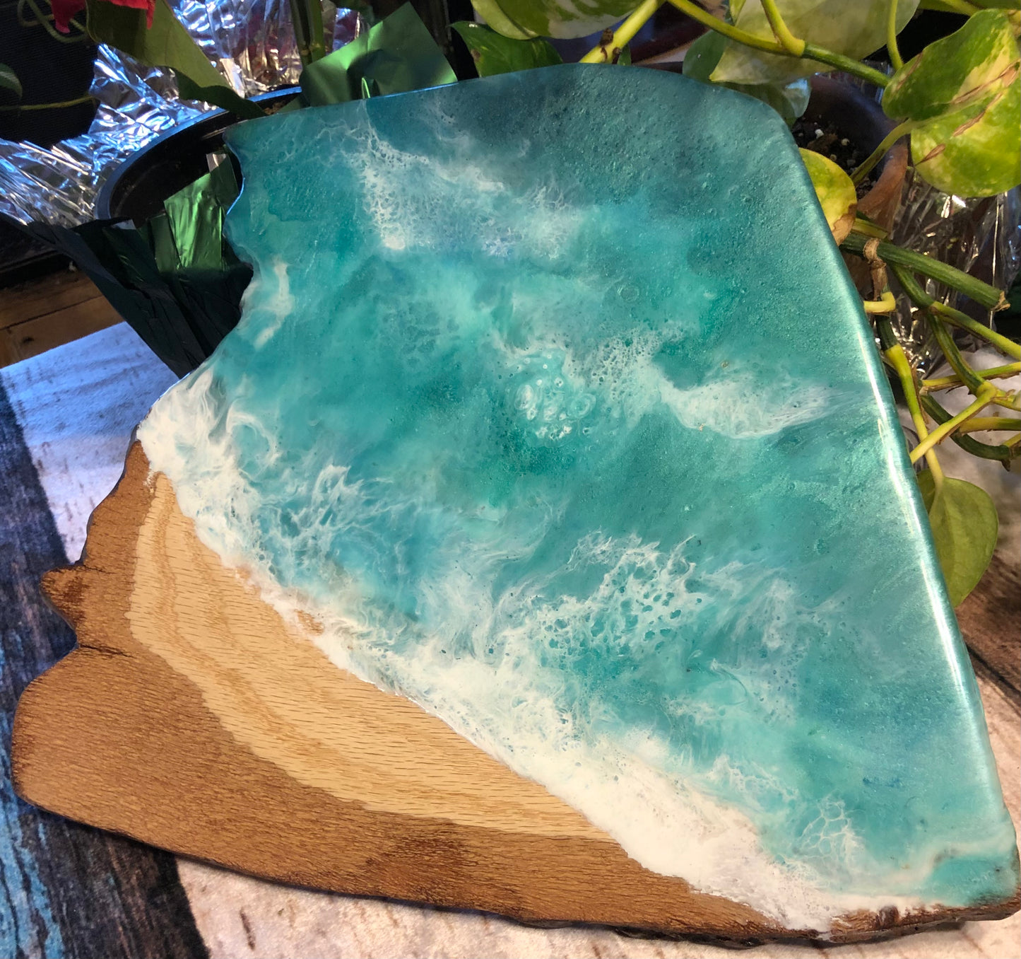 ***SOLD***Caribbean Style Diagonal Beach Art Epoxy Charcuterie/Serving Board