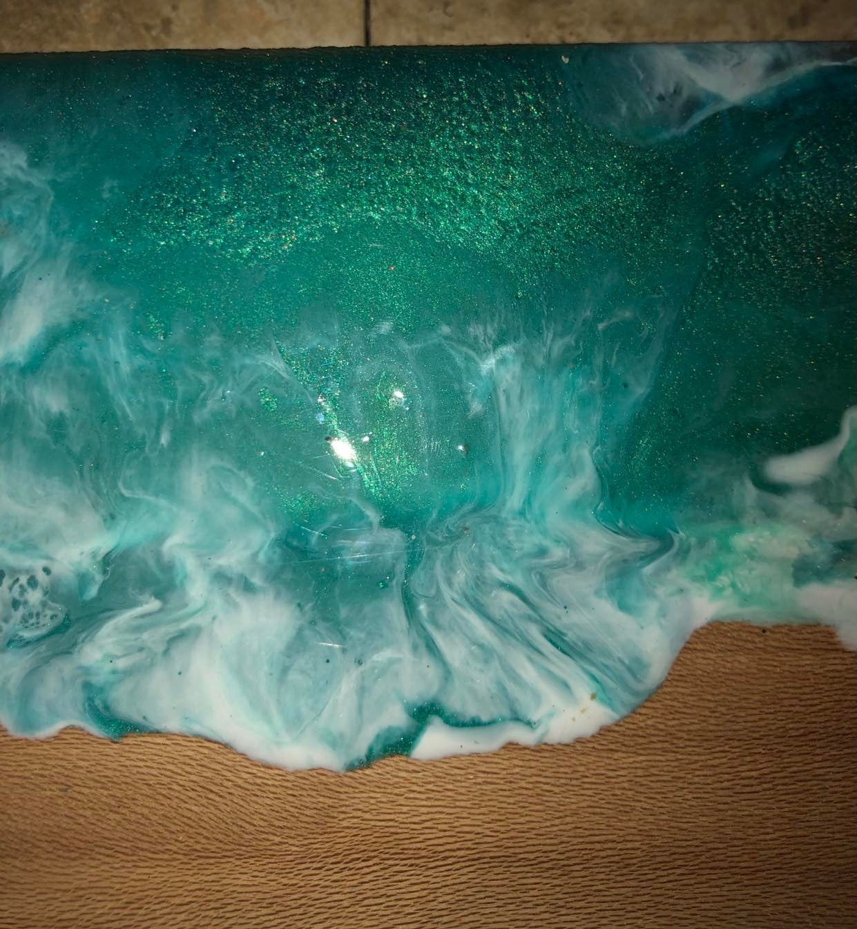 ****SOLD****Caribbean Style Beach Art Epoxy Charcuterie/Serving Board