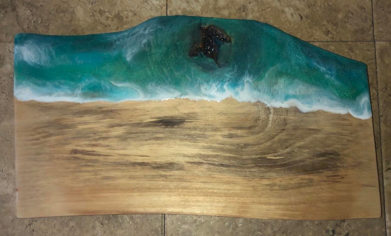 ****SOLD****Beautiful Rock Hole Ocean Epoxy Art Charcuterie/Serving Board