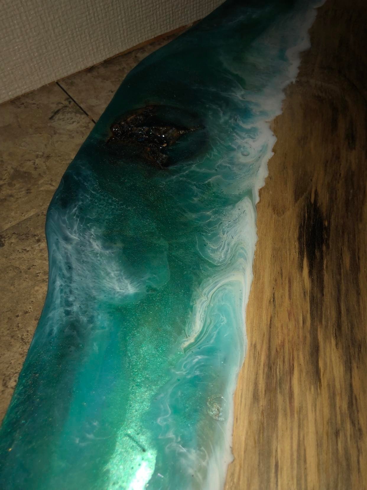 ****SOLD****Beautiful Rock Hole Ocean Epoxy Art Charcuterie/Serving Board