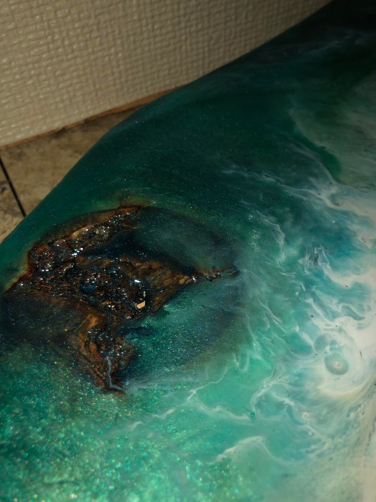 ****SOLD****Beautiful Rock Hole Ocean Epoxy Art Charcuterie/Serving Board