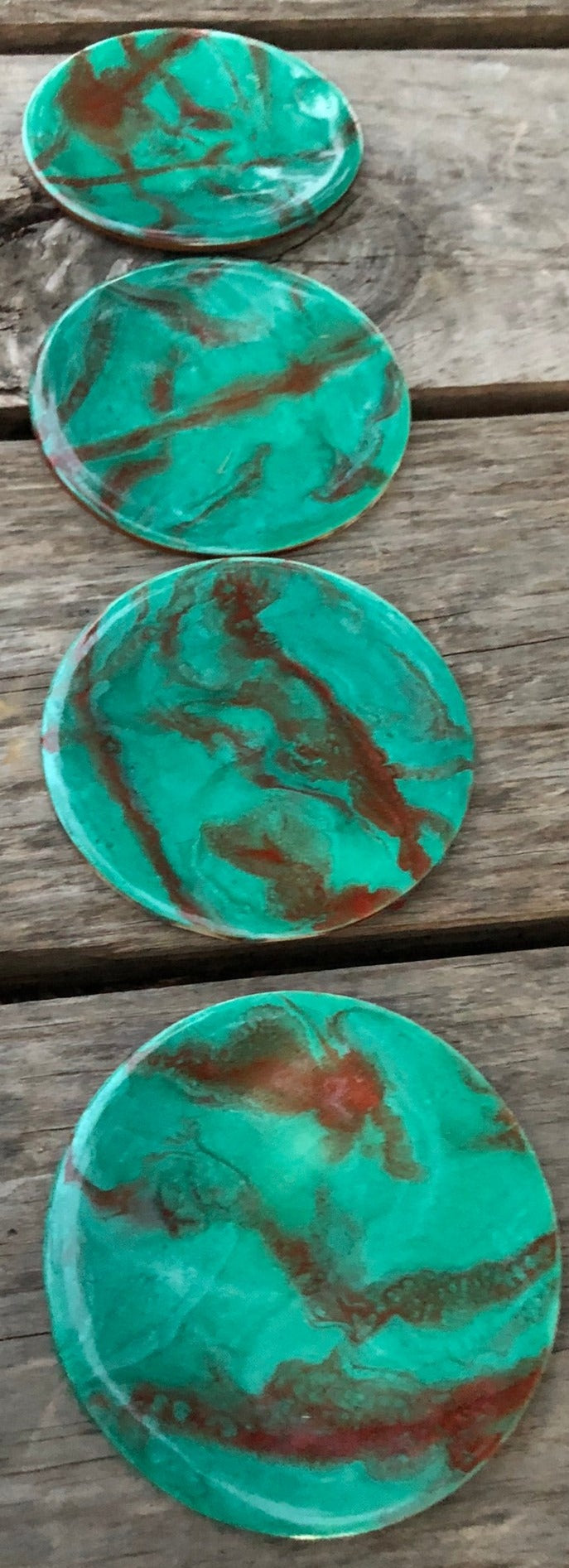 ***SOLD*** Peacock Teal and Gold Marble Style Coasters