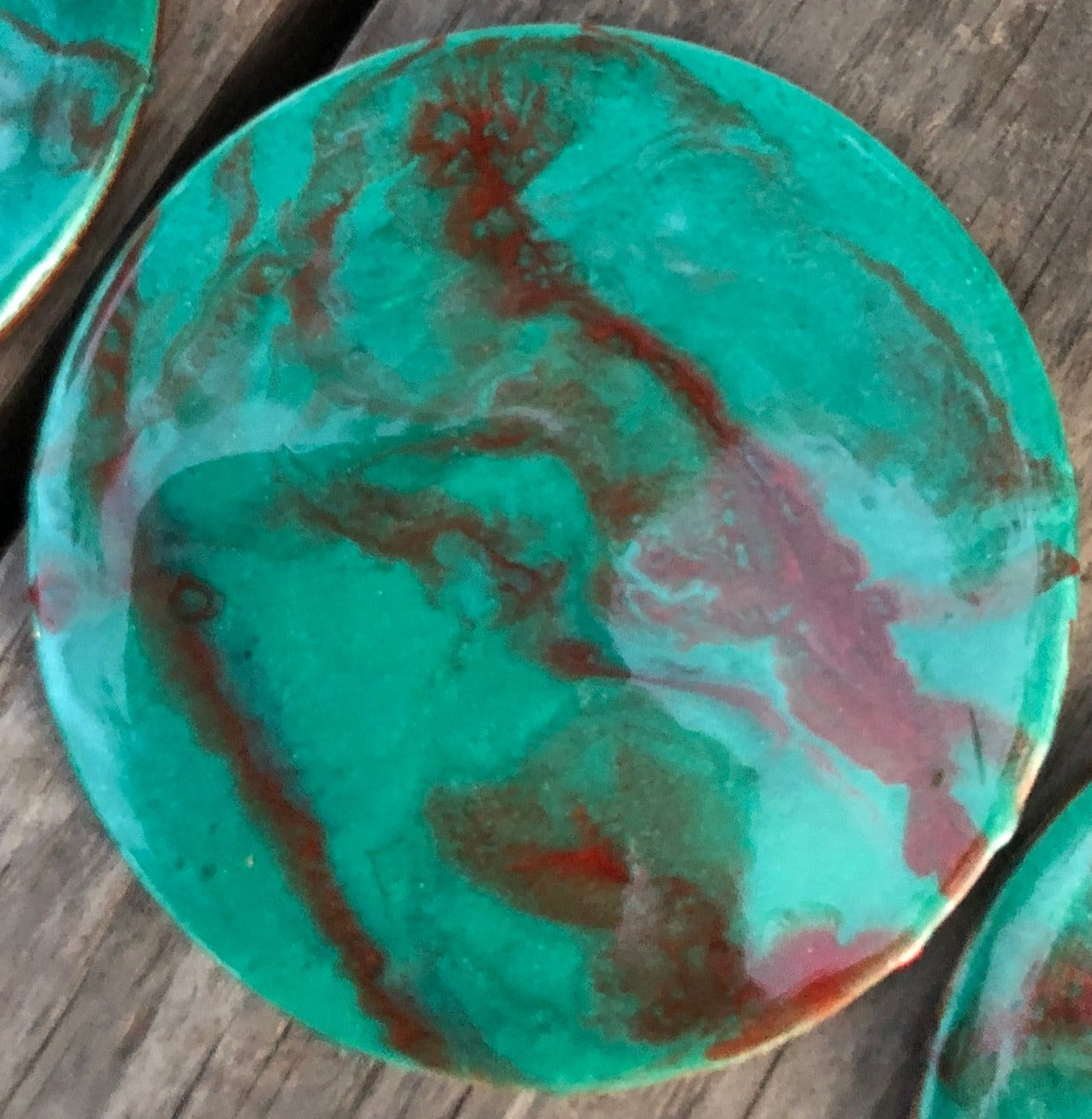 ***SOLD*** Peacock Teal and Gold Marble Style Coasters