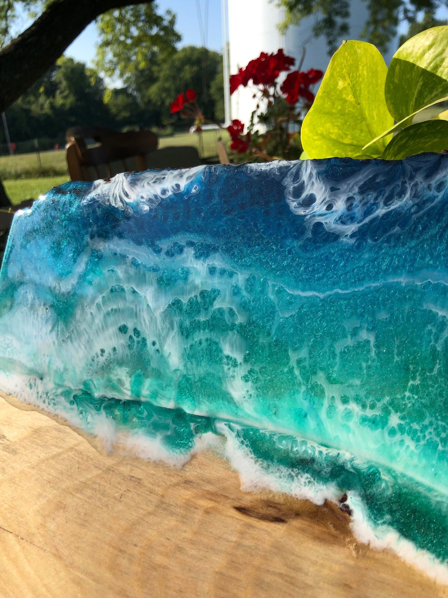 ***SOLD*** Caribbean Style Beach Art Epoxy Charcuterie/Serving Board