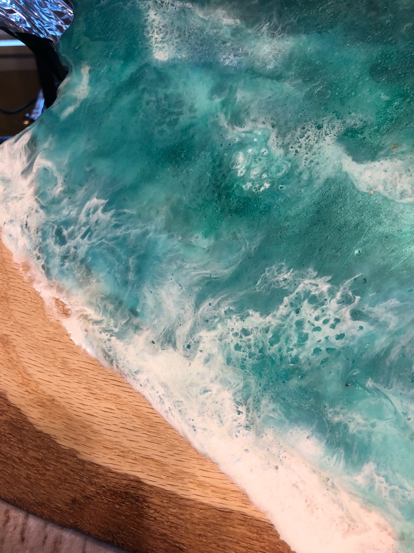 ***SOLD***Caribbean Style Diagonal Beach Art Epoxy Charcuterie/Serving Board