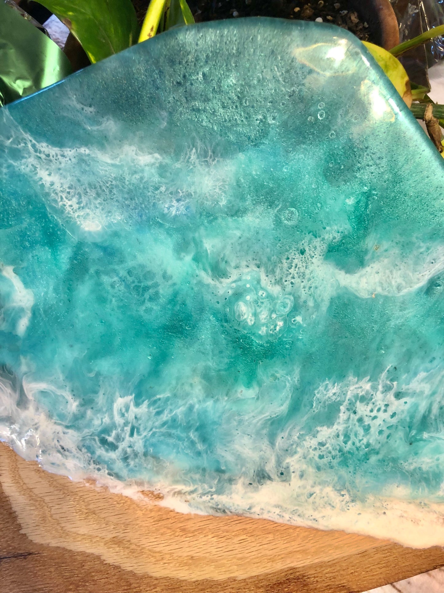 ***SOLD***Caribbean Style Diagonal Beach Art Epoxy Charcuterie/Serving Board