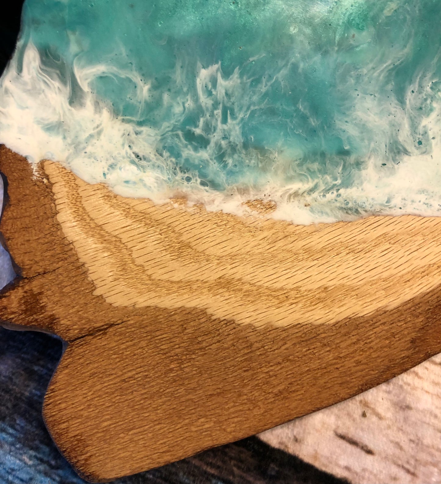 ***SOLD***Caribbean Style Diagonal Beach Art Epoxy Charcuterie/Serving Board