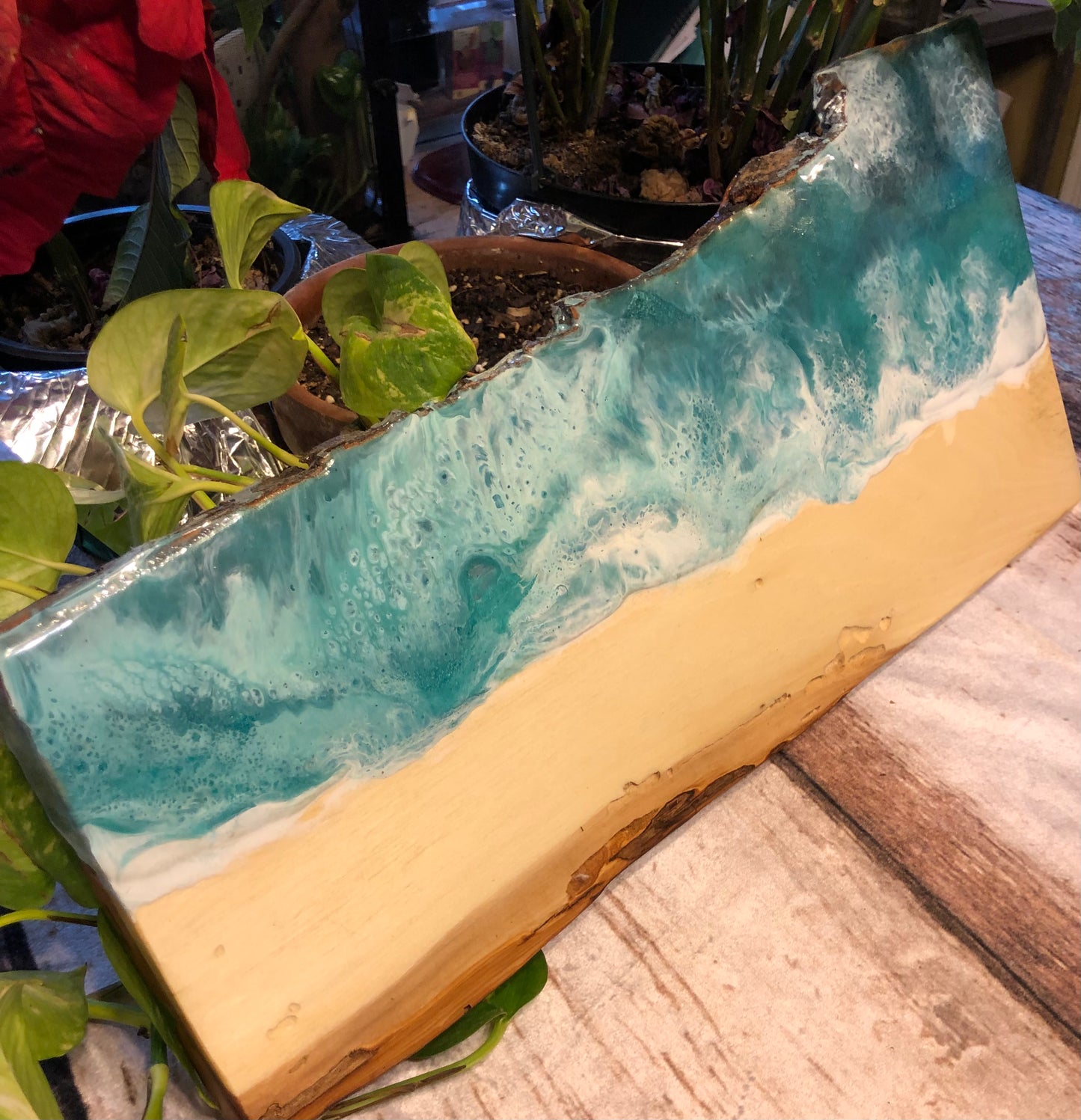 ***SOLD***Caribbean Style Beach Art Epoxy Charcuterie/Serving Board