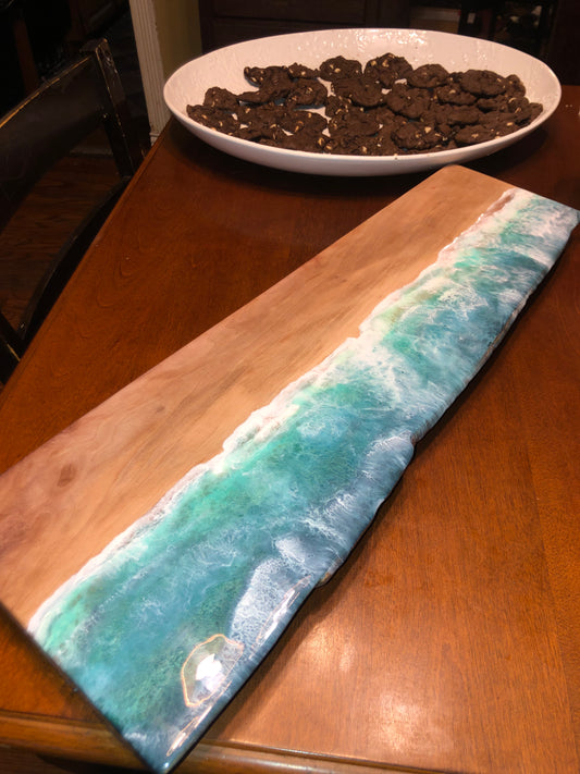 HUGE Stormy Caribbean Style Beach Art Epoxy Charcuterie/Serving Board