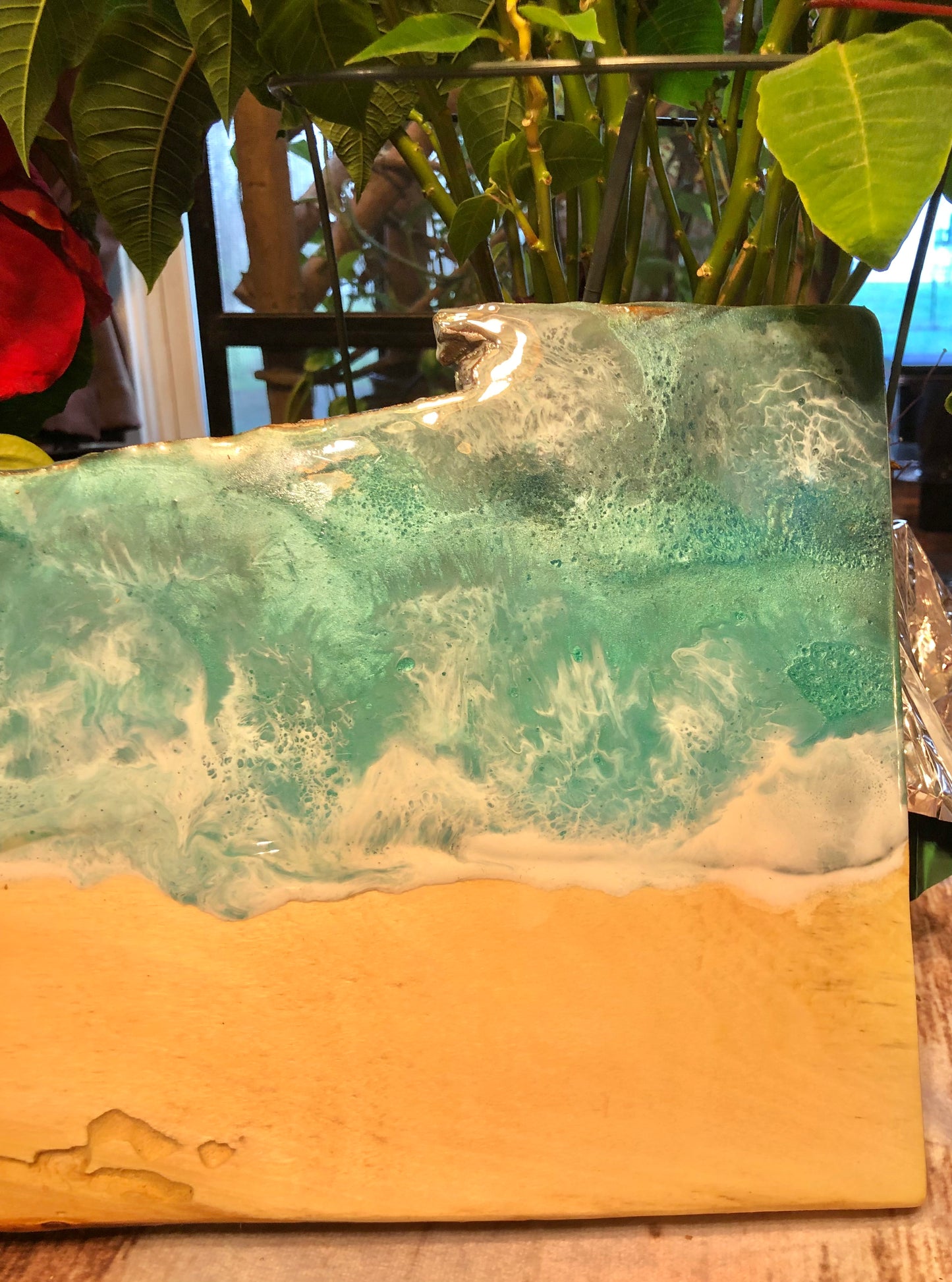 ***SOLD***Caribbean Style Beach Art Epoxy Charcuterie/Serving Board