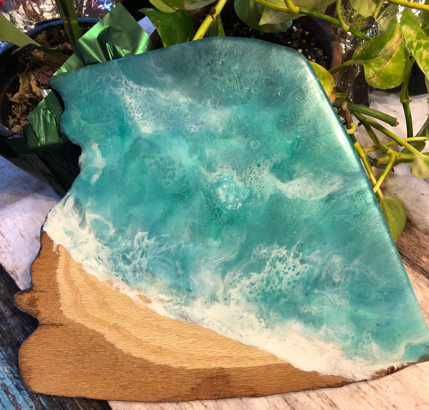 ***SOLD***Caribbean Style Diagonal Beach Art Epoxy Charcuterie/Serving Board